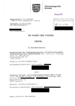 Urteil des Oberlandesgericht Dresden | Az. 14 U 363/04