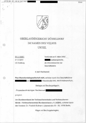 Urteil des Oberlandesgericht Düsseldorf | Az. 20 U 130/01