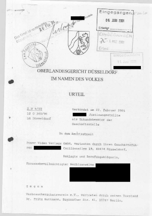 Urteil des Oberlandesgericht Düsseldorf | Az. 2 U 6/00