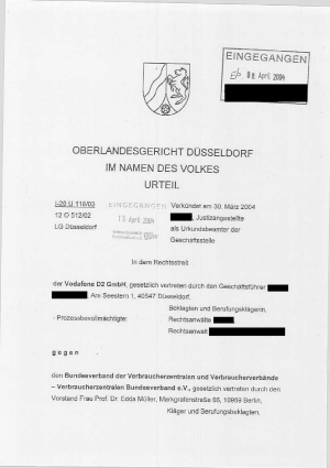 Urteil des Oberlandesgericht Düsseldorf | Az. I-20 U118/03
