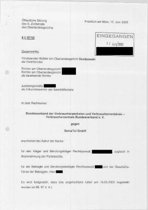 Beschluss des Oberlandesgericht Frankfurt am Main | Az. 6 U 87/02