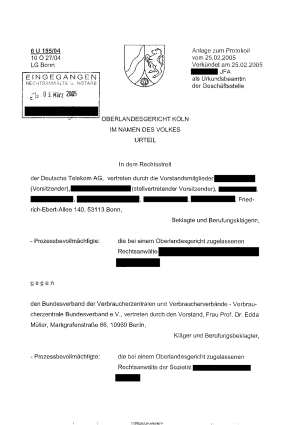 Urteil des Oberlandesgericht Köln | Az. 6 U155/04
