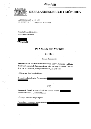 Urteil des Oberlandesgericht München | Az. 29 U 4564/03