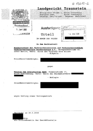 Wenatex | Urteil des LG Traunstein vom 20.05.2008