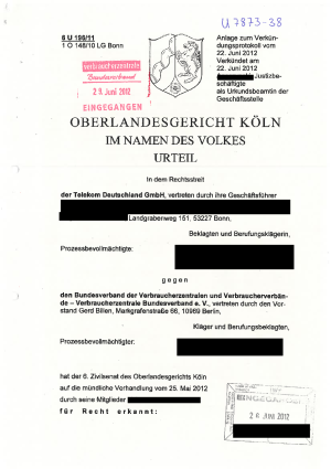Deutsche Telekom, Urteil des OLG Köln vom 22.06.2012