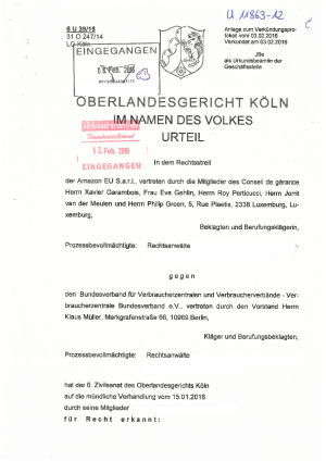 Urteil des Oberlandesgericht Köln | Az. 6 U 39/15
