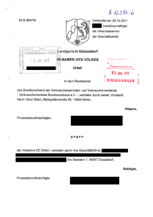 Urteil des LG Düsseldorf (82 O 501/10) vom 28.12.2011 - teilweise rechtskräftig