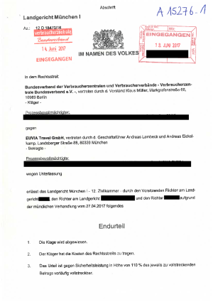 Euvia | Urteil des LG München I vom 08.06.2017 | Az. 12 O 18470/16 | | nicht rechtskräftig