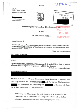 Sparkasse Holstein Basiskonto | Urteil des OLG Schleswig-Holstein | Az. 2 U 6/17 