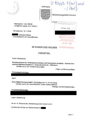 Invia | Urteil des Oberlandesgerichts Dresden vom 13.11.2018 | Az. 14 U 751/18