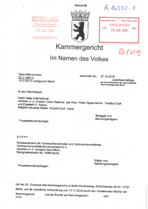 Urteil des Kammergerichts Berlin vom 27.12.2018, Az. 23 U 196/13 – nicht rechtskräftig
