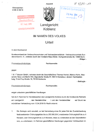 Urteil des LG Koblenz vom 24.05.2019, Az. 4 HK O 35/18