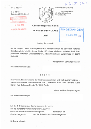 Urteil des OLG Hamm vom 13.06.2019 | Az. 1-4 U 130/18