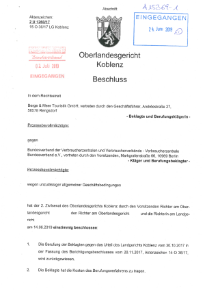 Beschluss des OLG Koblenz vom 14.06.2019, Az. 2 U 1260/17 – nicht rechtskräftig