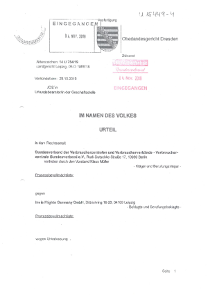 Invia Flights GmbH | Urteil des OLG Dresden | 14 U 754/19 - nicht rechtskräftig