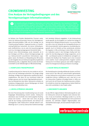Faktenblatt zum Untersuchungsbericht "Crowdinvesting - Analyse der Vertragsbedingungen und des VIB" 