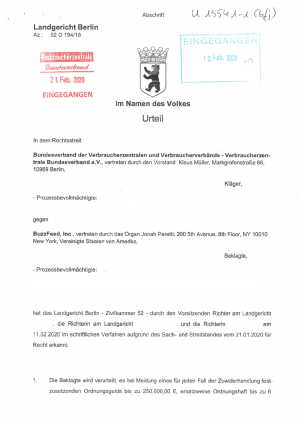 Urteil | LG Berlin vom 11.02.2020 | Az.52 O 194/18