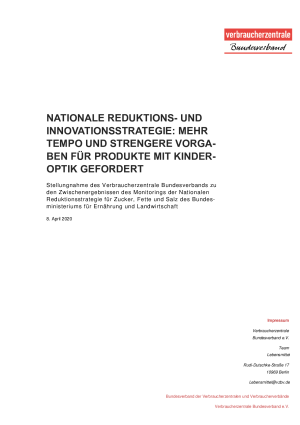 Nationale Reduktions- und Innovationsstrategie: Mehr Tempo und strengere Vorgaben für Produkte mit Kinderoptik gefordert | Stellungnahme des vzbv | 8. April 2020