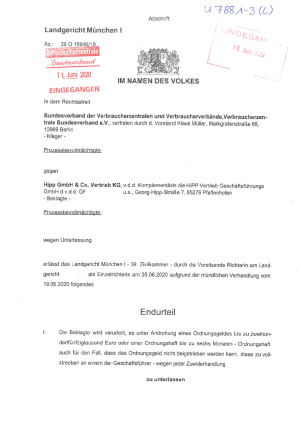 Urteil des LG München I | Az. 39 O 15946/19 – nicht rechtskräftig