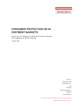 Consumer Protection on Investment Markets | Position by the Federation of German Consumer Organisations | March 2020