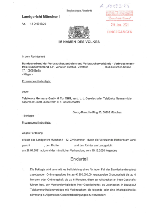 Urteil des LG München I vom 28.01.2021, Az. 12 O 6343/20 - nicht rechtskräftig