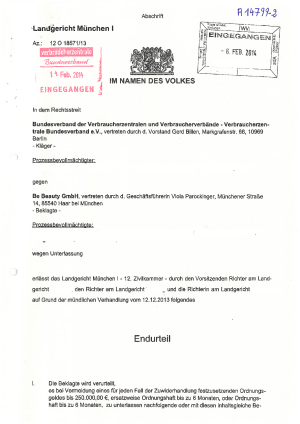 Urteil des Landgerichts München vom 30.01.2014 (12 O 18571/13) | Kündigung auch per Mail möglich