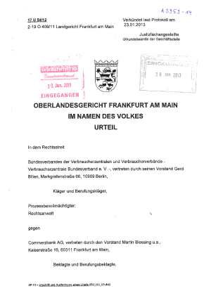 Urteil Commerzbank, OLG Frankfurt vom 23.01.2013