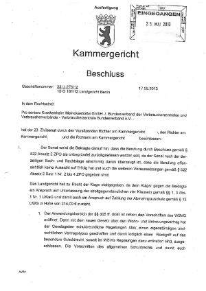 Hinweisbeschluss des Kammergerichts Berlin vom 17.5.2013  - 23 U 276/12