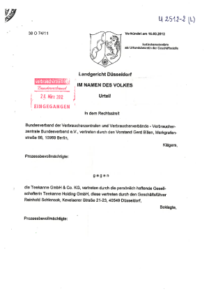 Urteil des LG Düsseldorf vom 16.3.2012 (38 O 74/11)