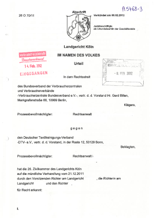 Urteil des LG Köln vom 08.02.2012 (26 O 70/11)