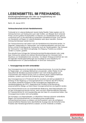 Lebensmittel im Freihandel | Handlungsempfehlungen des vzbv | 22. Januar 2015