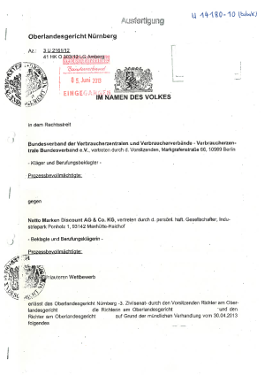 OLG Nürnberg vom 28.05.2013 (3 U 2161/12), rechtskräftig