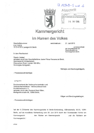 Opodo | Urteil des Berliner Kammergerichts vom 21.07.2015 AZ: 5 U 114/14