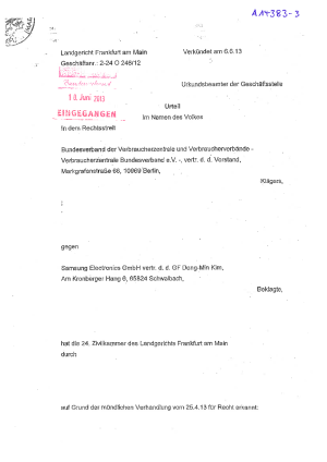 Urteil Samsung AGB - LG Frankfurt/Main vom 06.06.2013 