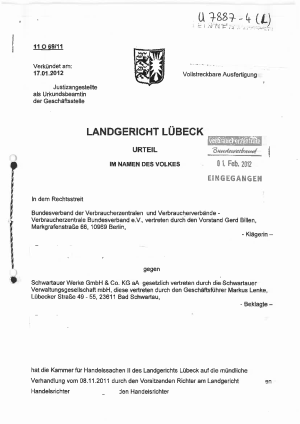 Urteil des LG Lübeck  (11 O 69/11) vom 17.01.2012