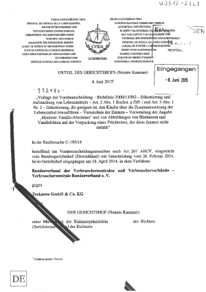 Firma Teekanne - Zutaten auf Etikett | Urteil des EuGH vom 04.06.2015