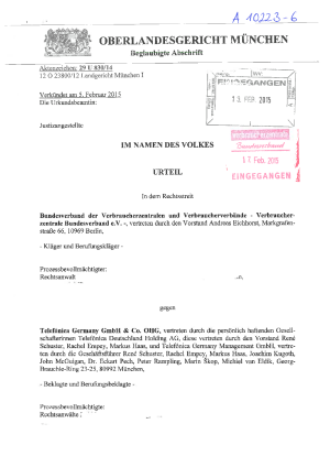 Telefónica Germany GmbH | Urteil des OLG München vom 05.02.2015
