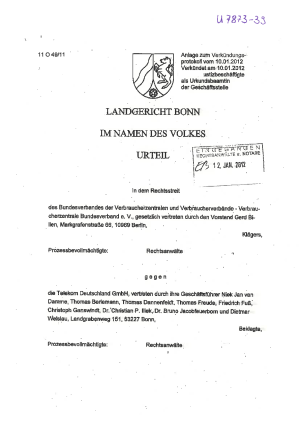 Urteil Telekom, LG Bonn vom 10.01.2012 (11 O 49/11)