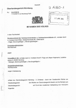Urteil des OLG Nürnberg vom 15.04.2014 (3 U 2124/13) 
