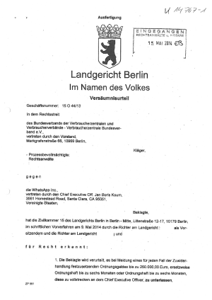 WhatsApp, Landgericht Berlin vom 09.05.2014