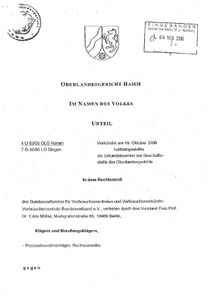 Urteil des OLG Hamm vom 19.10.2006 (4 U 83/06)
