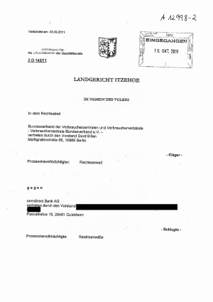 Comdirect, Urteil des LG Itzehoe vom 28.9.2011