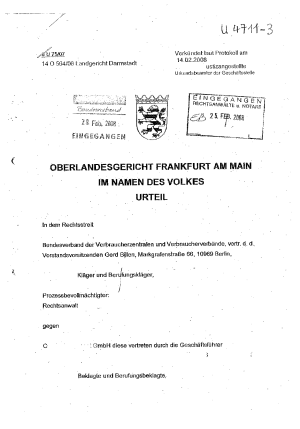 Condor GmbH, Urteil des OLG Frankfurt/Main vom 14.02.2008
