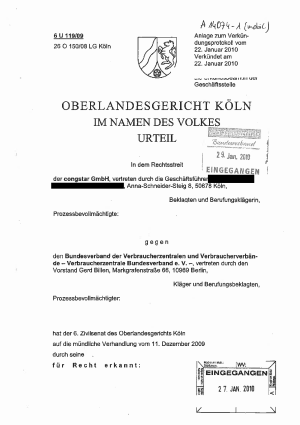 Urteil des Oberlandesgericht Köln | Az. 6 U 119/09