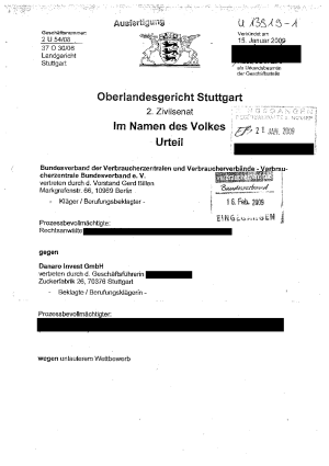 Urteil des Oberlandesgericht Stuttgart | Az. 2 U 54/08