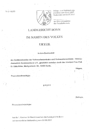 Urteil des Landgerichts Bonn | Az. 11 O 142/05