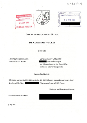 Urteil des Oberlandesgericht Hamm | Az. I-4 U 192/08