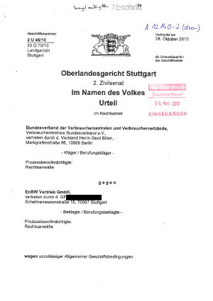 Urteil des Oberlandesgericht Stuttgart | Az. 2 U 66/10