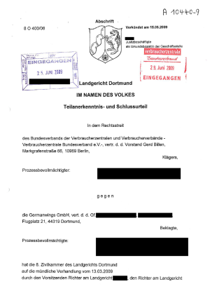 Urteil des Landgerichts Dortmund | Az. 8 O 400/08