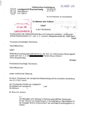 MDM, Urteil des LG Braunschweig vom 21.12.2011
